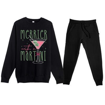 Merrier With A Martini Martini Cocktail Glasses Xmas Pajamas Gift Premium Crewneck Sweatsuit Set