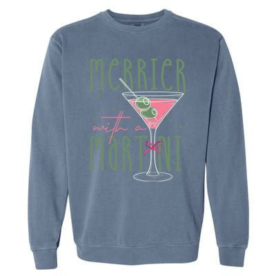 Merrier With A Martini Martini Cocktail Glasses Xmas Pajamas Gift Garment-Dyed Sweatshirt