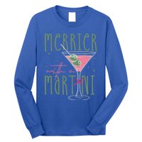 Merrier With A Martini Martini Cocktail Glasses Xmas Pajamas Gift Long Sleeve Shirt