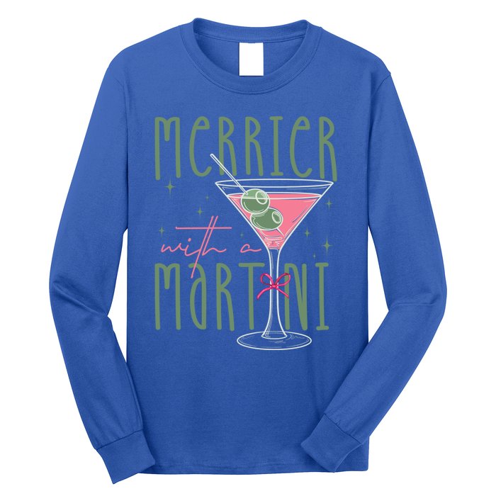 Merrier With A Martini Martini Cocktail Glasses Xmas Pajamas Gift Long Sleeve Shirt