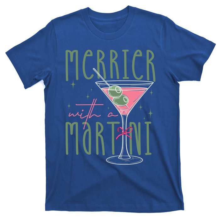 Merrier With A Martini Martini Cocktail Glasses Xmas Pajamas Gift T-Shirt