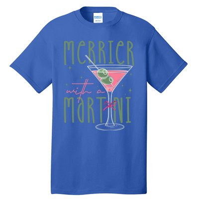 Merrier With A Martini Martini Cocktail Glasses Xmas Pajamas Gift Tall T-Shirt