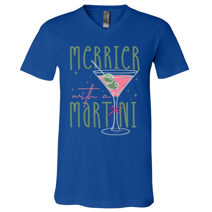 Merrier With A Martini Martini Cocktail Glasses Xmas Pajamas Gift V-Neck T-Shirt