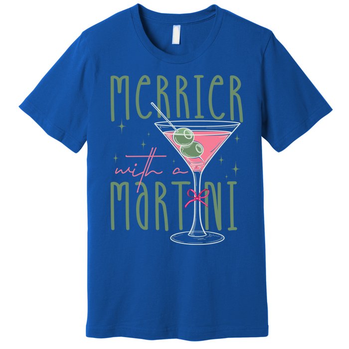 Merrier With A Martini Martini Cocktail Glasses Xmas Pajamas Gift Premium T-Shirt