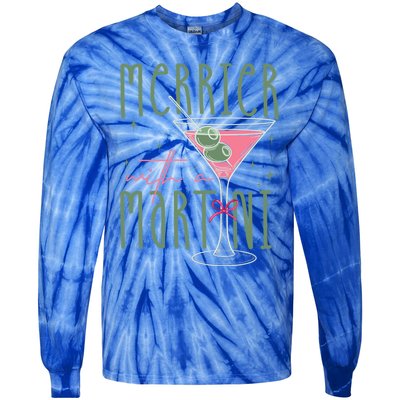 Merrier With A Martini Martini Cocktail Glasses Xmas Pajamas Gift Tie-Dye Long Sleeve Shirt