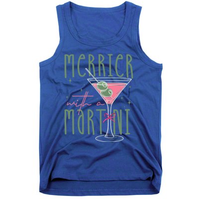 Merrier With A Martini Martini Cocktail Glasses Xmas Pajamas Gift Tank Top