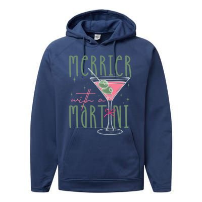 Merrier With A Martini Martini Cocktail Glasses Xmas Pajamas Gift Performance Fleece Hoodie