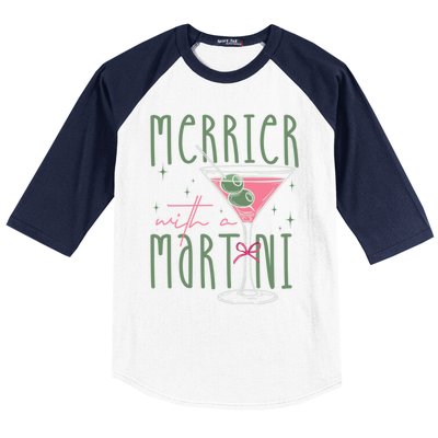 Merrier With A Martini Martini Cocktail Glasses Xmas Pajamas Gift Baseball Sleeve Shirt