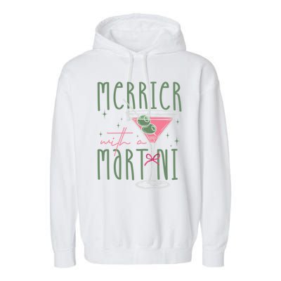 Merrier With A Martini Martini Cocktail Glasses Xmas Pajamas Gift Garment-Dyed Fleece Hoodie