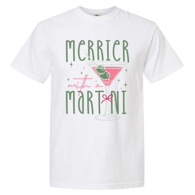 Merrier With A Martini Martini Cocktail Glasses Xmas Pajamas Gift Garment-Dyed Heavyweight T-Shirt