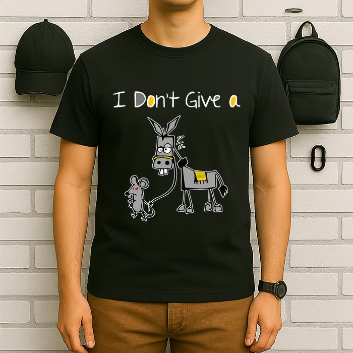Mouse Walking A Donkey I DonT Give Rats Ass Mouse T-Shirt