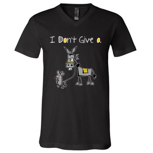 Mouse Walking A Donkey I DonT Give Rats Ass Mouse V-Neck T-Shirt