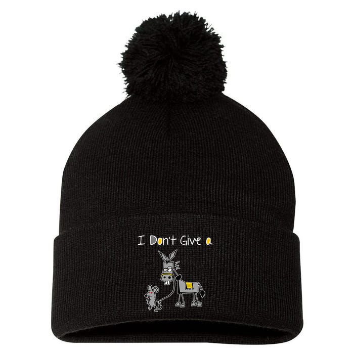 Mouse Walking A Donkey I DonT Give Rats Ass Mouse Pom Pom 12in Knit Beanie