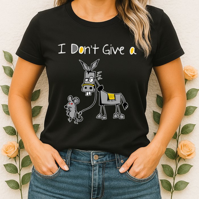 Mouse Walking A Donkey I DonT Give Rats Ass Mouse Womens T-Shirt