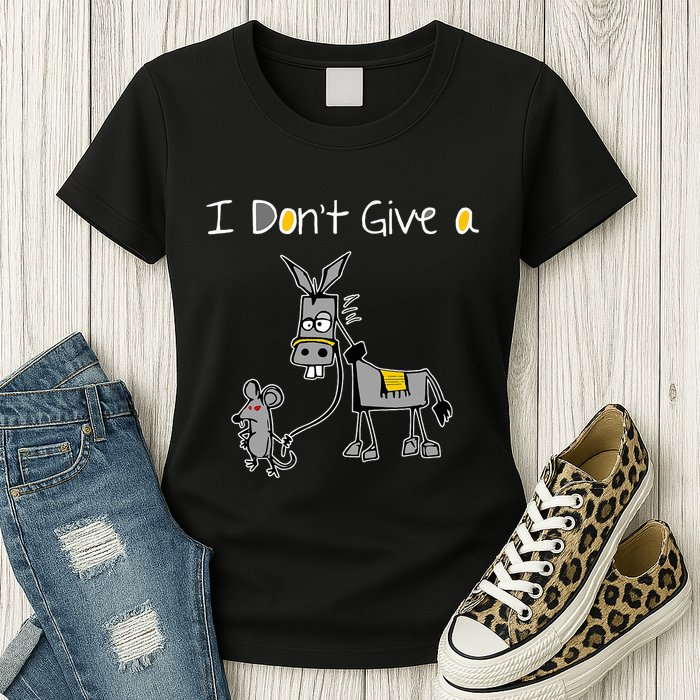 Mouse Walking A Donkey I DonT Give Rats Ass Mouse Womens T-Shirt