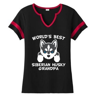 Men Worlds Best Siberian Husky Grandpa Dog Granddog Ladies Halftime Notch Neck Tee