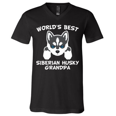 Men Worlds Best Siberian Husky Grandpa Dog Granddog V-Neck T-Shirt