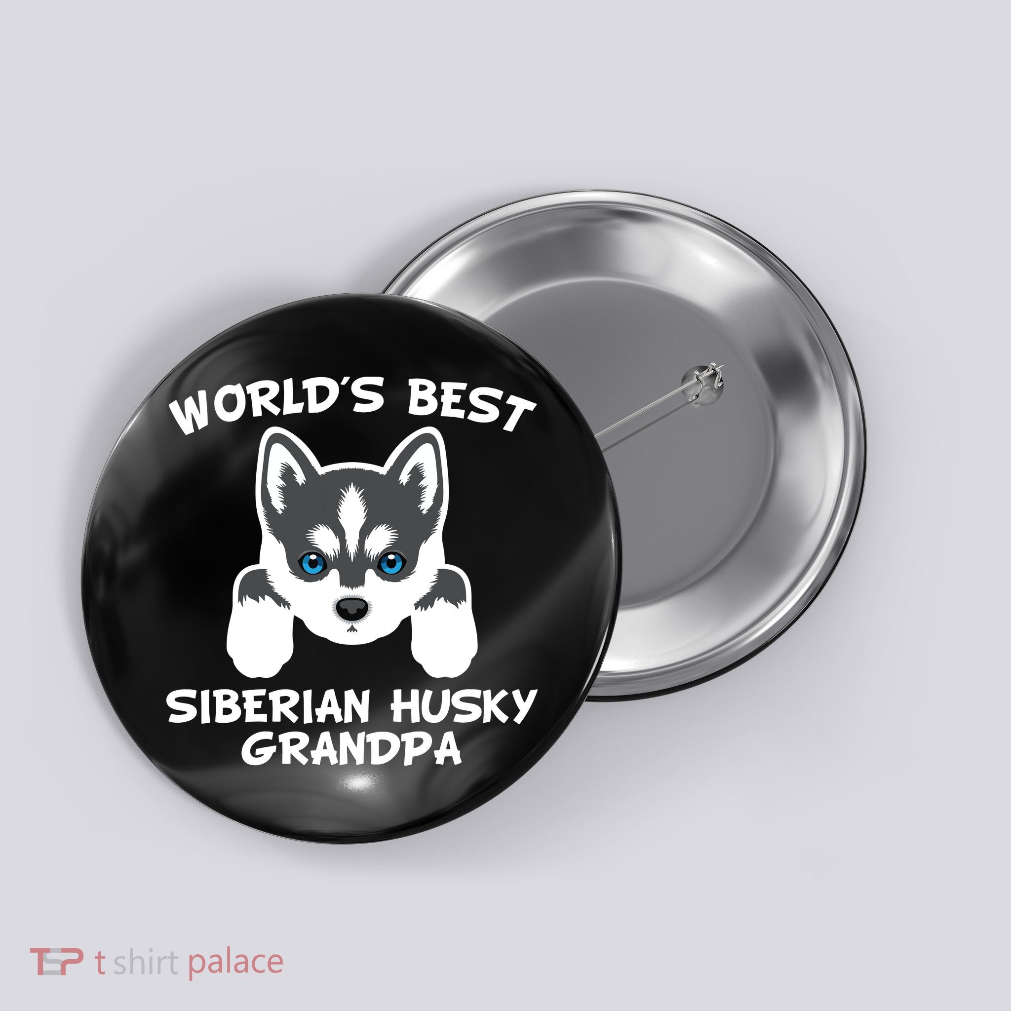 Men Worlds Best Siberian Husky Grandpa Dog Granddog Button