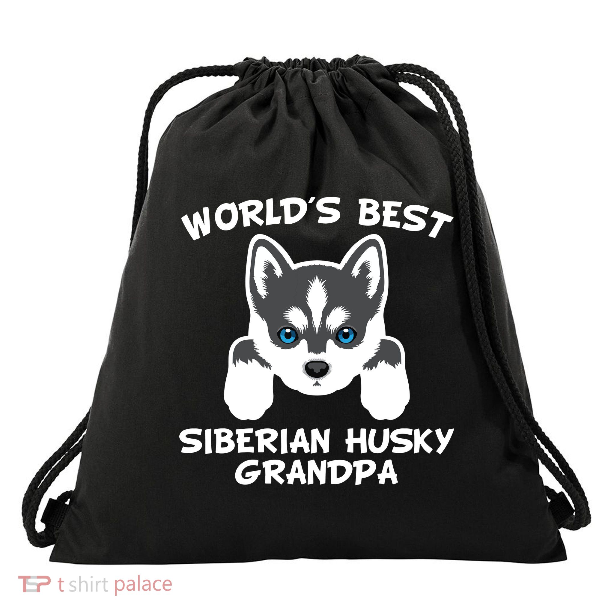 Men Worlds Best Siberian Husky Grandpa Dog Granddog Drawstring Bag