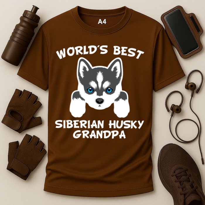 Men Worlds Best Siberian Husky Grandpa Dog Granddog Cooling Performance Crew T-Shirt