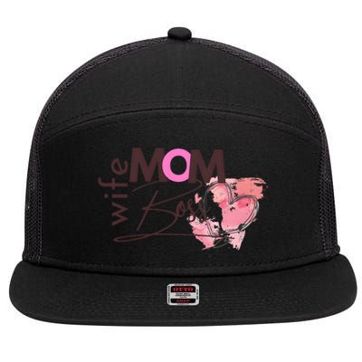 Mom Wife Boss MotherS Day 7 Panel Mesh Trucker Snapback Hat