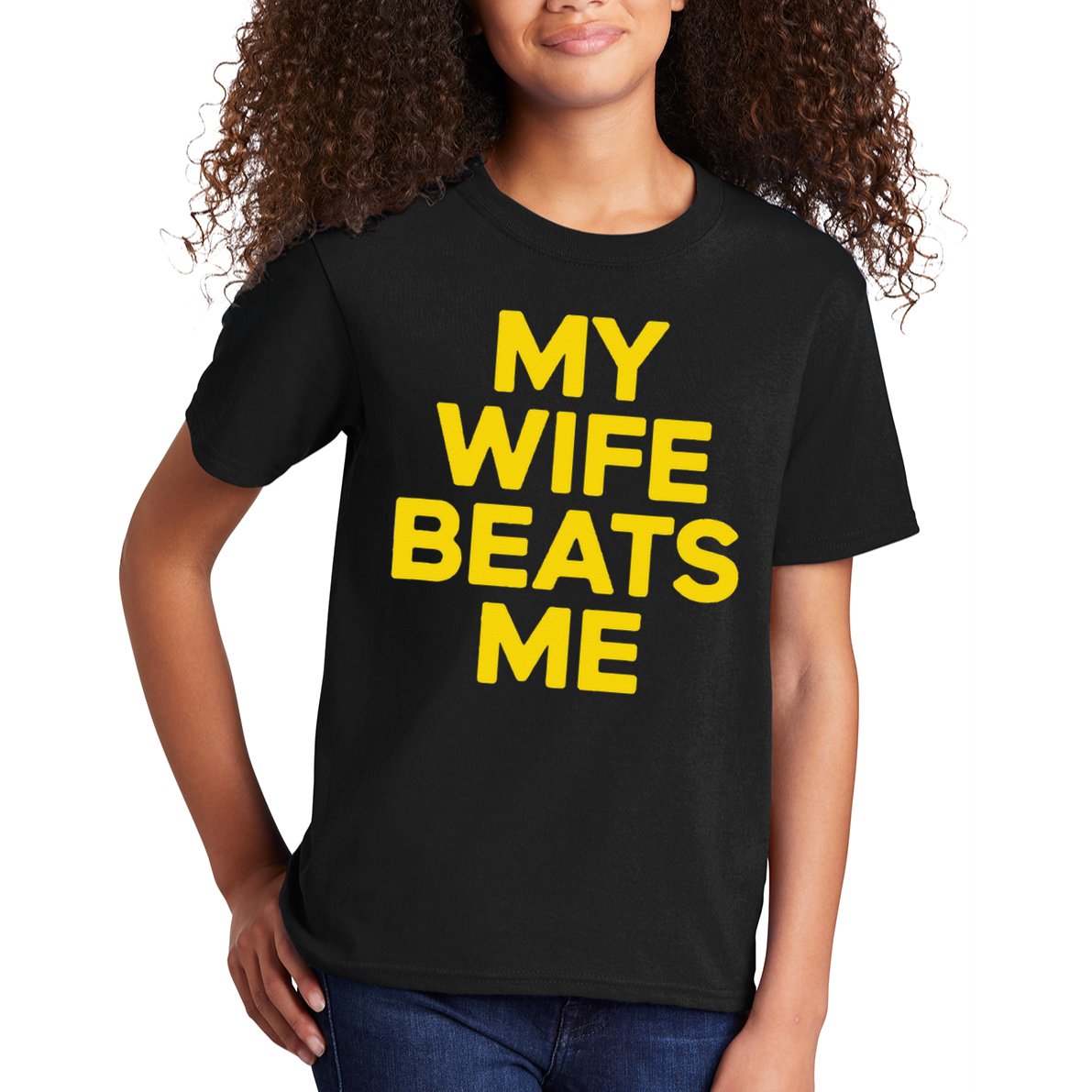 My Wife Beats Me Husband Funny Kids T-Shirt