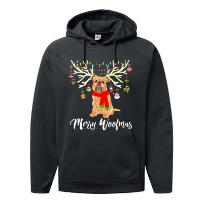 Merry Woofmas Brussels Griffon Reindeer Christmas Dog Performance Fleece Hoodie