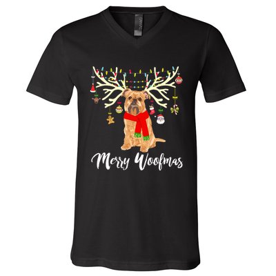 Merry Woofmas Brussels Griffon Reindeer Christmas Dog V-Neck T-Shirt