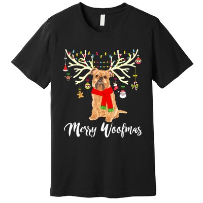 Merry Woofmas Brussels Griffon Reindeer Christmas Dog Premium T-Shirt