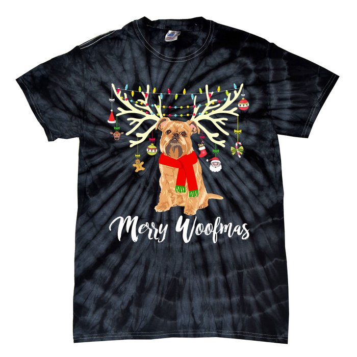 Merry Woofmas Brussels Griffon Reindeer Christmas Dog Tie-Dye T-Shirt