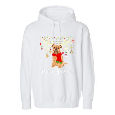 Merry Woofmas Brussels Griffon Reindeer Christmas Dog Garment-Dyed Fleece Hoodie