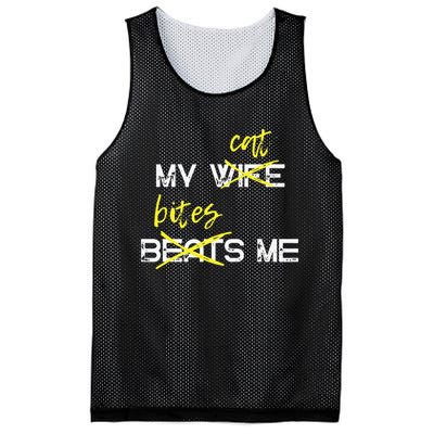 My Wife Beats Me My Cat Bites Me Funny Husband Cat Lover Mesh Reversible Basketball Jersey Tank