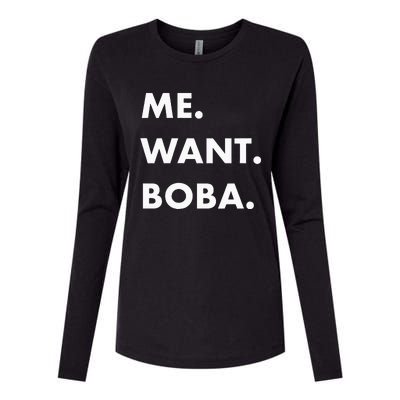 Me Want Boba Milk Tea Funny Asian Drink Womens Cotton Relaxed Long Sleeve T-Shirt