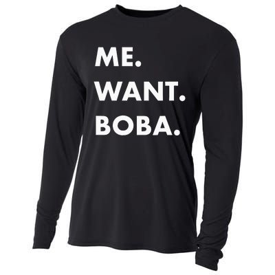 Me Want Boba Milk Tea Funny Asian Drink Cooling Performance Long Sleeve Crew