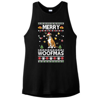 Merry Woofmas Boxer Santa Reindeer Ugly Christmas Xmas Sweatshirt Ladies PosiCharge Tri-Blend Wicking Tank