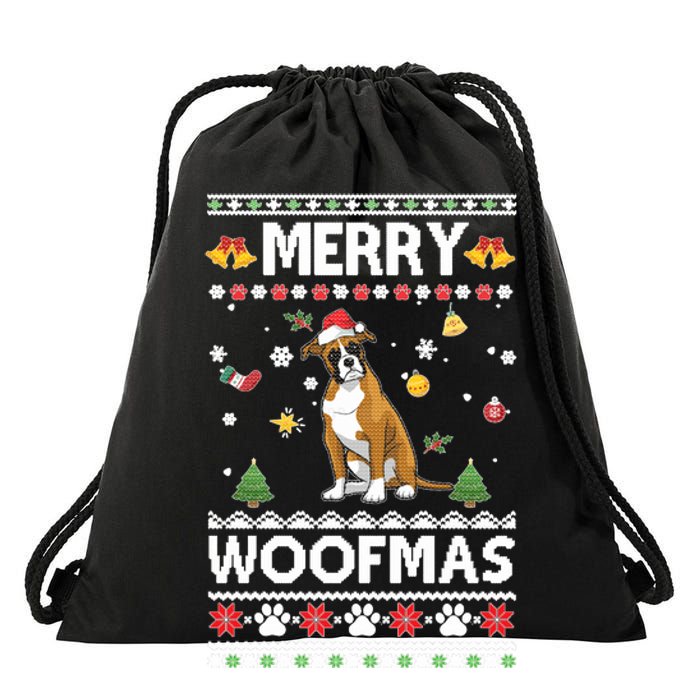 Merry Woofmas Boxer Santa Reindeer Ugly Christmas Xmas Sweatshirt Drawstring Bag