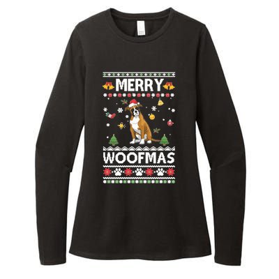 Merry Woofmas Boxer Santa Reindeer Ugly Christmas Xmas Sweatshirt Womens CVC Long Sleeve Shirt