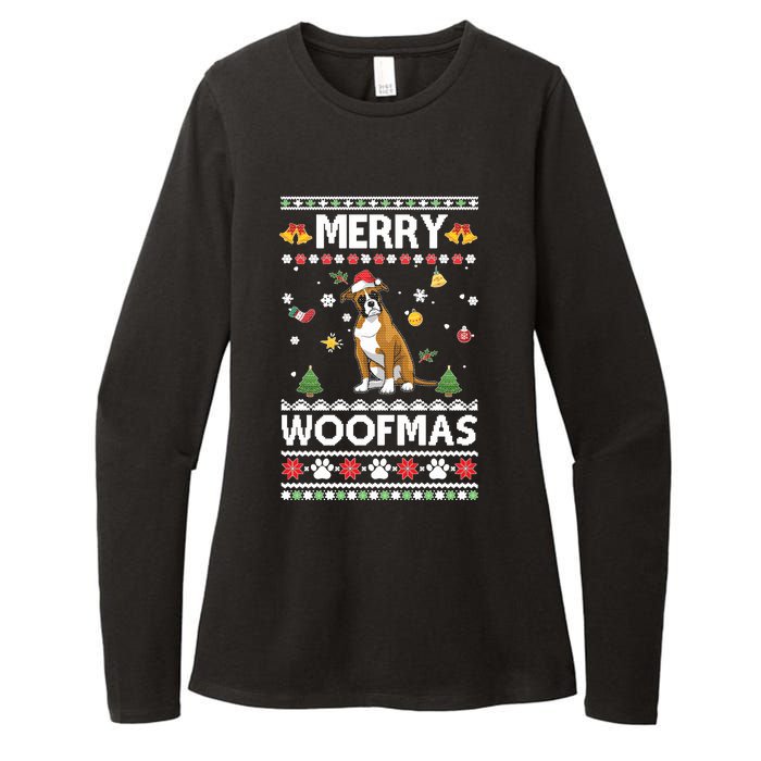 Merry Woofmas Boxer Santa Reindeer Ugly Christmas Xmas Sweatshirt Womens CVC Long Sleeve Shirt