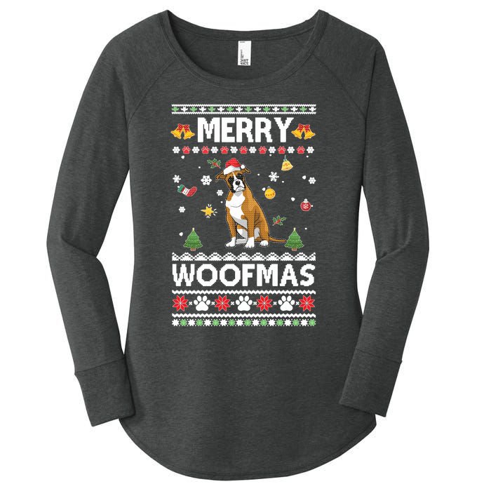 Merry Woofmas Boxer Santa Reindeer Ugly Christmas Xmas Sweatshirt Women's Perfect Tri Tunic Long Sleeve Shirt