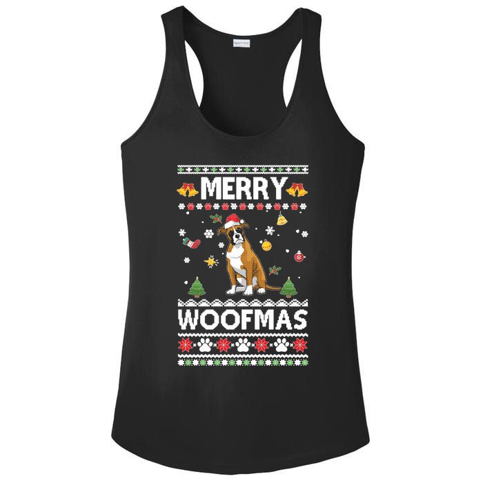 Merry Woofmas Boxer Santa Reindeer Ugly Christmas Xmas Sweatshirt Ladies PosiCharge Competitor Racerback Tank