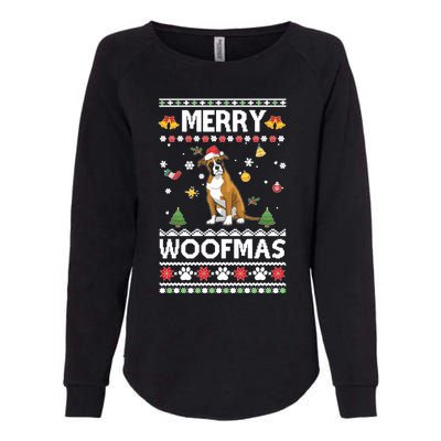 Merry Woofmas Boxer Santa Reindeer Ugly Christmas Xmas Sweatshirt Womens California Wash Sweatshirt