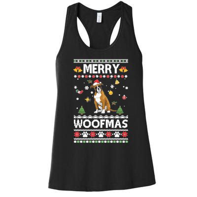 Merry Woofmas Boxer Santa Reindeer Ugly Christmas Xmas Sweatshirt Women's Racerback Tank