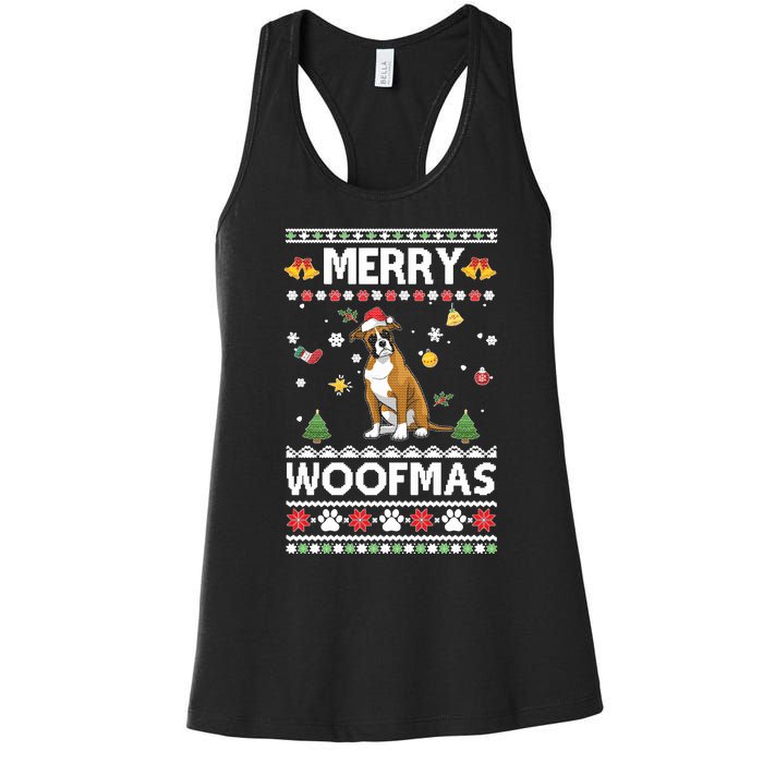 Merry Woofmas Boxer Santa Reindeer Ugly Christmas Xmas Sweatshirt Women's Racerback Tank