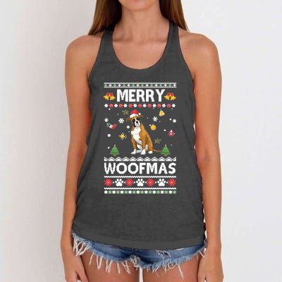 Merry Woofmas Boxer Santa Reindeer Ugly Christmas Xmas Sweatshirt Women's Knotted Racerback Tank