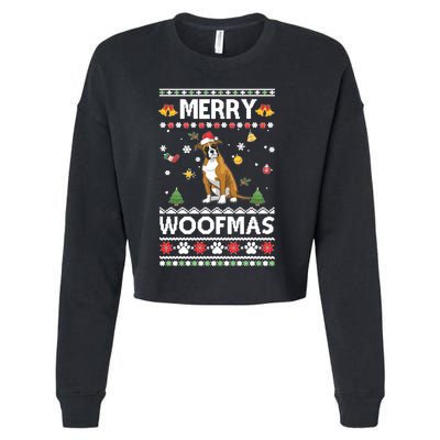 Merry Woofmas Boxer Santa Reindeer Ugly Christmas Xmas Sweatshirt Cropped Pullover Crew