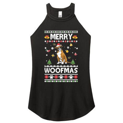 Merry Woofmas Boxer Santa Reindeer Ugly Christmas Xmas Sweatshirt Women's Perfect Tri Rocker Tank