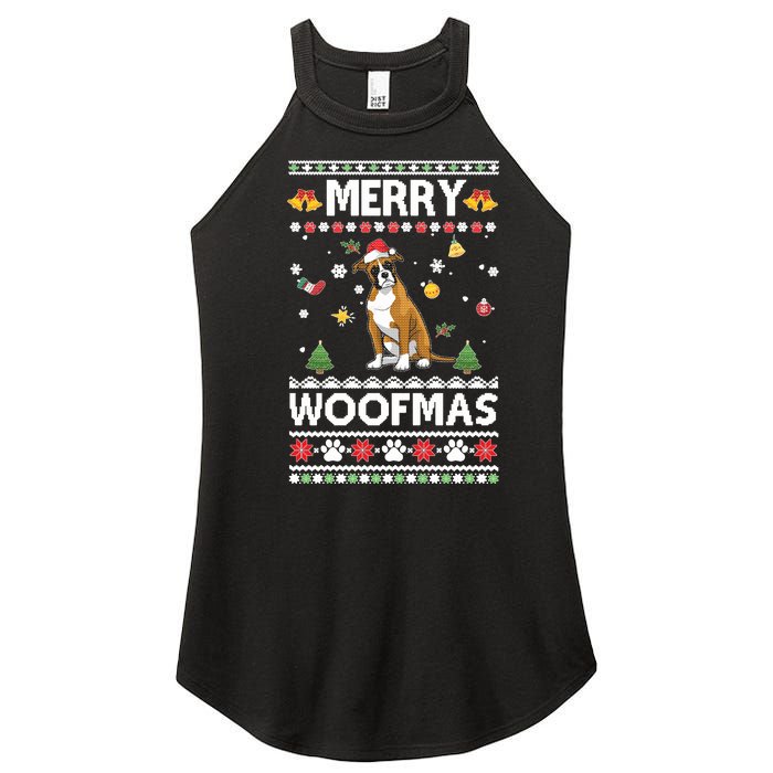 Merry Woofmas Boxer Santa Reindeer Ugly Christmas Xmas Sweatshirt Women's Perfect Tri Rocker Tank