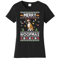 Merry Woofmas Boxer Santa Reindeer Ugly Christmas Xmas Sweatshirt Women's T-Shirt