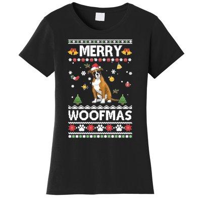 Merry Woofmas Boxer Santa Reindeer Ugly Christmas Xmas Sweatshirt Women's T-Shirt