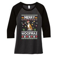 Merry Woofmas Boxer Santa Reindeer Ugly Christmas Xmas Sweatshirt Women's Tri-Blend 3/4-Sleeve Raglan Shirt